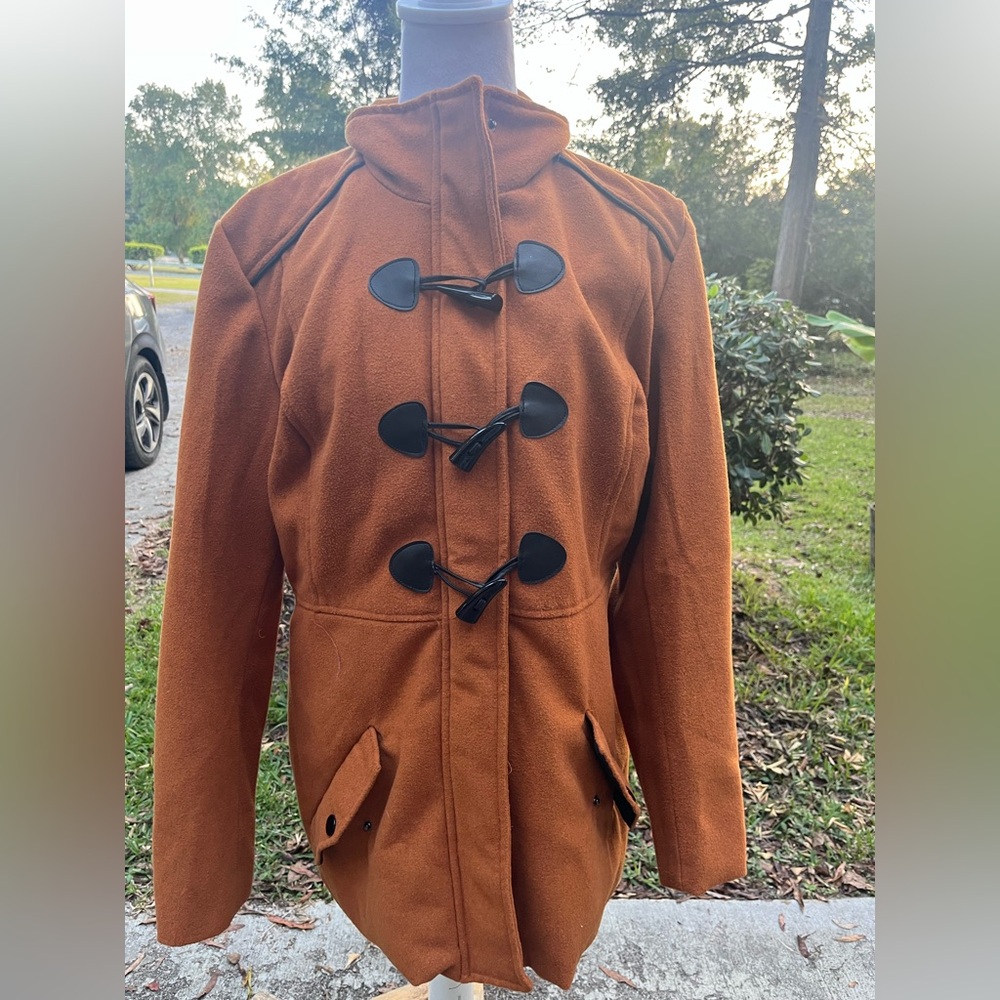 Rampage Women's Cognac Toggle Pea Coat Size Large